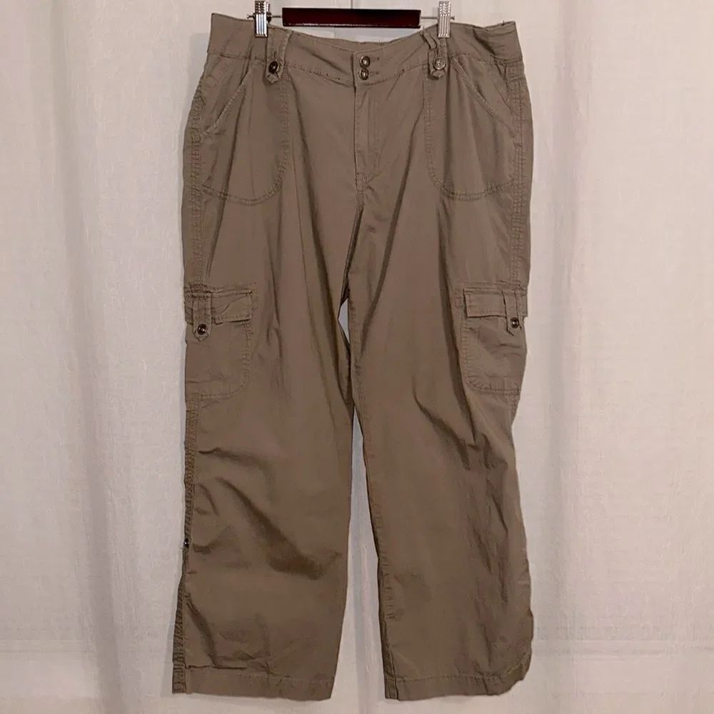 Venezia X Lane Bryant 18 Tan Brown Convertible Cargo Utility Wide Leg Pants
